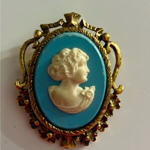 Vintage Gold and Blue Cameo Brooch